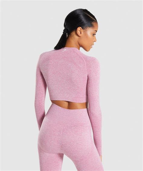 Gymshark Vital Long Sleeve Crop Top Dusky Pink Marl 2 Tops For