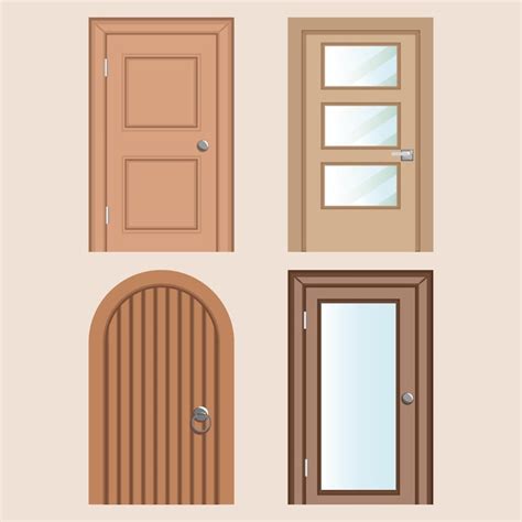 Conjunto De Vector De Dibujo De Puerta De Madera Vector Premium