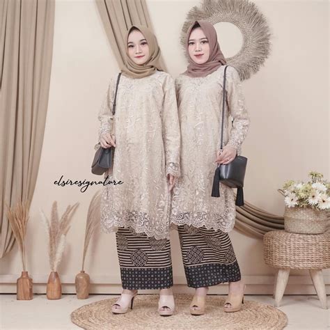 Jual Ready Jumbo Raya Tule Pearl Tunic Brokat Tule Murah Set Kebaya