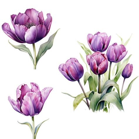 Watercolor Purple Tulips Clipart Pack Pngs Beautiful Summer Spring