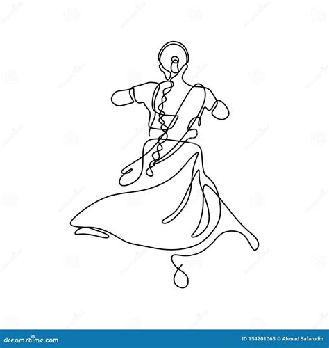 One Line Drawing Of Dancing Girl Minimalism Design Of Indian Woman