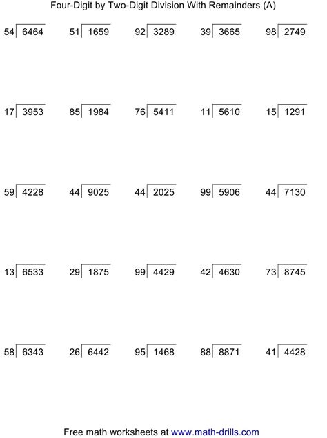 Digit By Digit Division With Remainders Worksheets Pdf