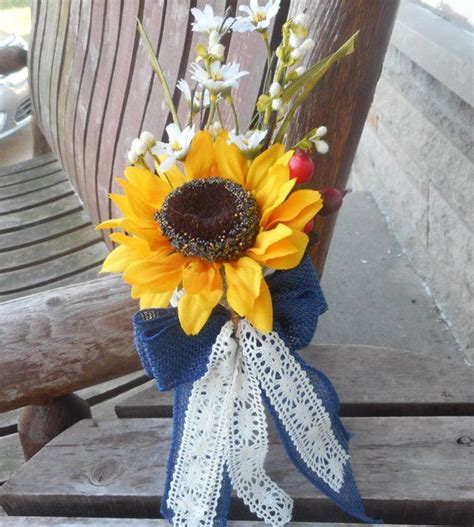 Rustic Sunflower Navy Burlap And Lace Small Table Arrangements Etsy