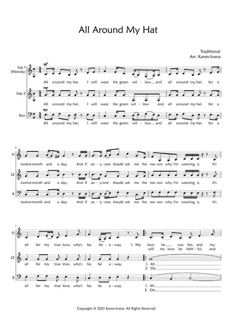 All Around My Hat Arr Karen Ivana Sheet Music Traditional Sab Choir