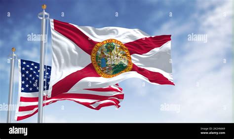 La Bandera Del Estado De Florida Ondeando Junto Con La Bandera Nacional