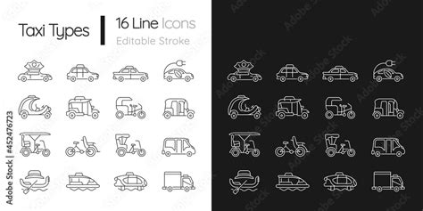 Taxi Types Linear Icons Set For Dark And Light Mode Transporting