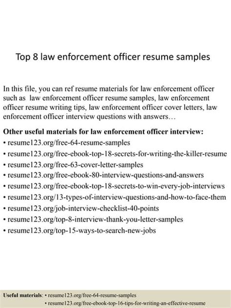 Top 8 Law Enforcement Officer Resume Samples Pdf Free Download