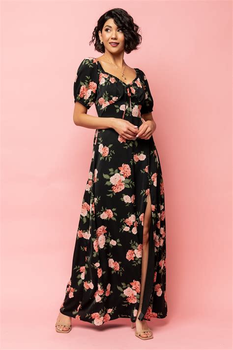 Angela Maxi Dress Black Rose Floral Baltic Born