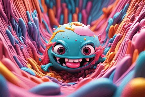 Un Monstre De Dessin Anim Color Avec Un Monstre Dans Sa Bouche