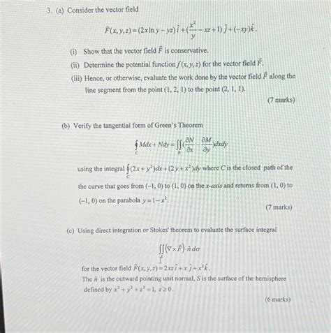 Solved 3 A Consider The Vector Field Fxyz2xlnyy