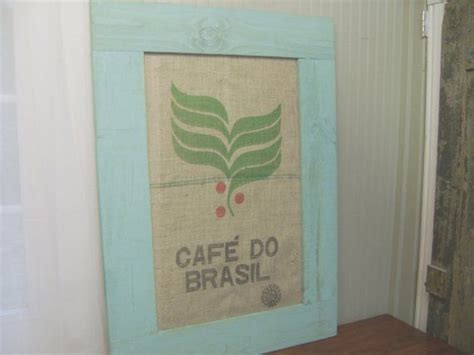 Aqua Framed Burlap Coffee Sack Rustic Home Decor