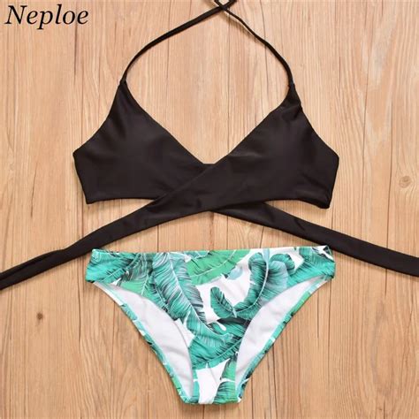 Neploe Recém Folha Imprimir Mulheres Bikini Set Sexy Europeia Cruz