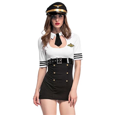 Woman Sexy Aviator Airline Stewardess Cosplay Halloween Female Pilot