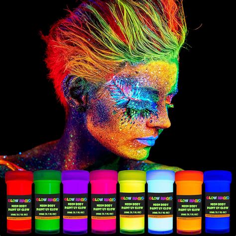 GLOW MAGIC Neon UV Body Paint Set 8 X 20ml Black Light Make Up