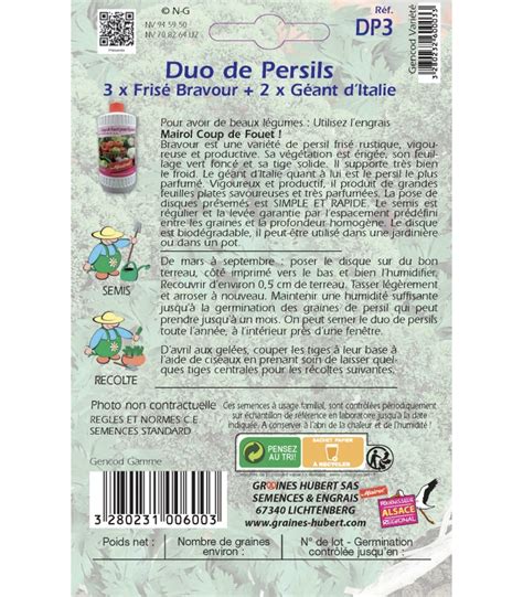 Sachet De Disques Presemes Graines De Persil Frise Bravour Et Plat D