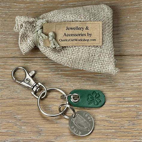 Irish Sixpence And Green Shamrock Key Chain Ireland Coin Etsy Uk