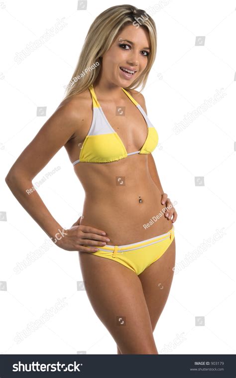 Sexy Woman Yellow White Bikini Bikini Stock Photo Shutterstock