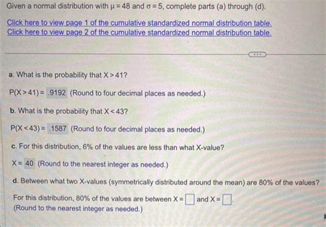 Solved Given A Normal Distribution With Mu 48 And