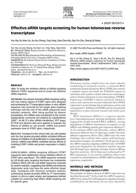 PDF Effective SiRNA Targets Screening For Human Telomerase Reverse