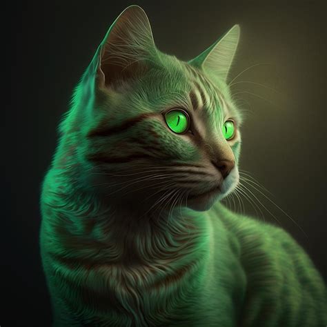 Hermosas imágenes de animales de gato verde neón ai generativa Foto