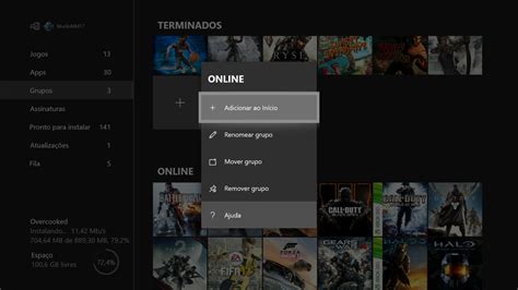 Xbox One como usar a nova função Grupos para organizar games e apps