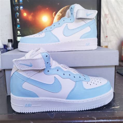 Custom Air Force Mid Baby Blue Nike Shoes Air Force Baby Blue