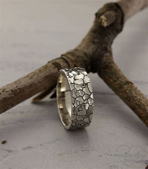 Unique Cracked Mens Ring Mens Dry Earth Band Rustic Wedding Band