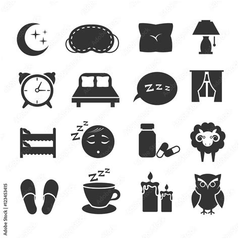 Sleep, night relax, pillow, bed, moon, owl, zzz vector icons sleeping symbols set Stock Vector ...