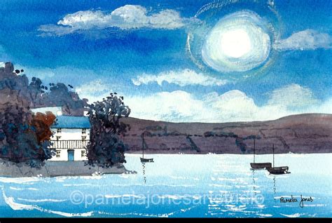 Original Watercolour Painting Moonlight Dylan Thomas Boat House