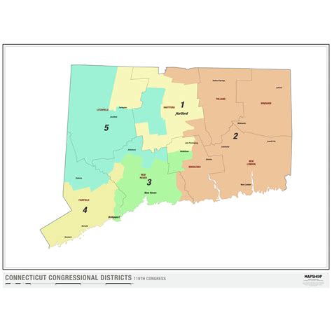 Connecticut 2024 Congressional Districts Wall Map By Mapshop The Map Shop