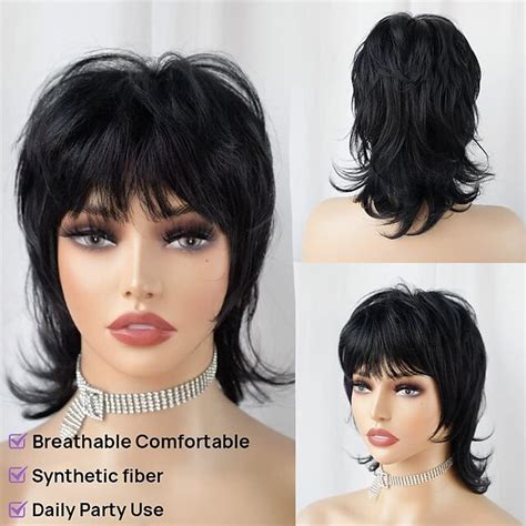 Piexie Cut Wigs For Women Short Black Wig StrRid Shaggy Layered 80s