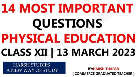 14 Most Important Questions Physical Education Class Xii 2023 Boards Imp Ques Phe Class 12