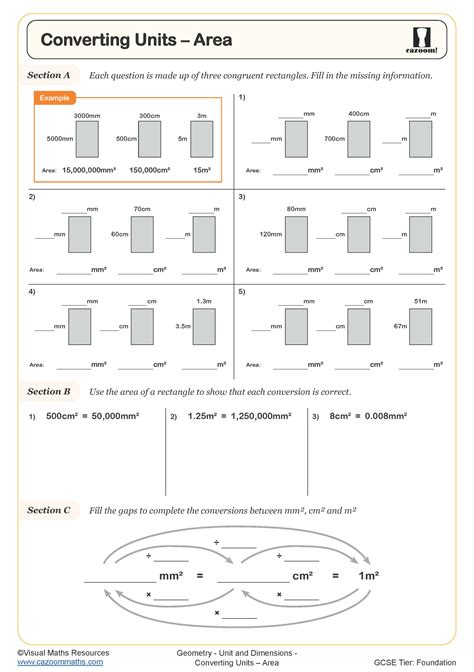 Converting Units - Area Worksheet | Printable PDF Worksheets