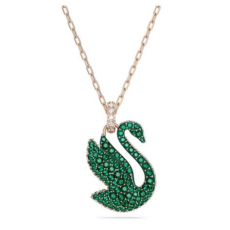 Swarovski Iconic Swan Ogrlica Zelena Roze Pozlata Ulis Jewelry