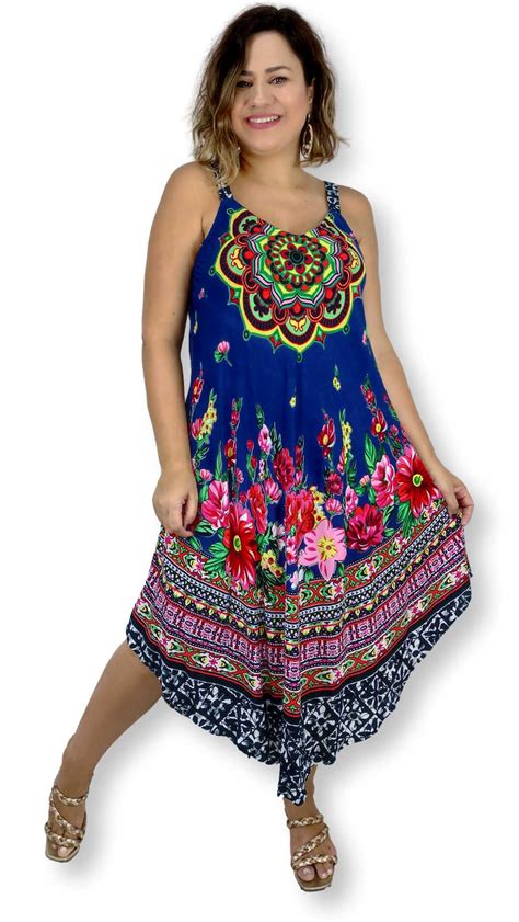 Vestido Trapézio Plus Size Alça Estampa Floral Mandala 5044 é Na Sarat