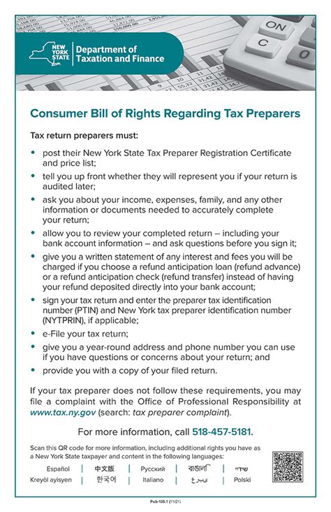 Consumer Bill of Rights Regarding Tax Preparers