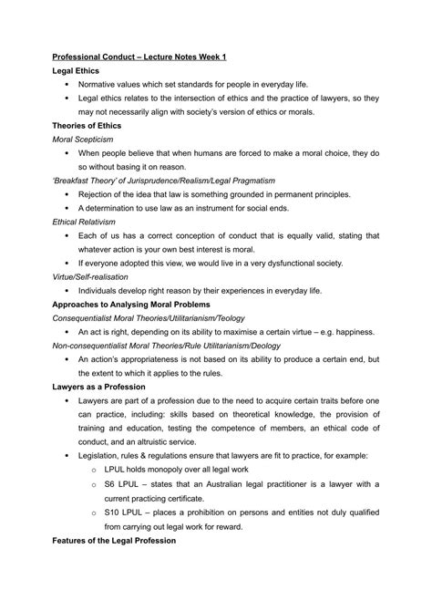 Professional Conduct Lecture Notes Laws4007 Professional Conduct