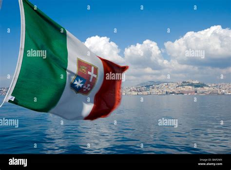 Bay Of Naples With Maritime Italian Flag Stock Photo Alamy