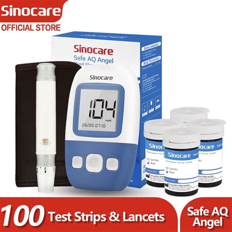 Sinocare Safe AQ Angel Home Kit Monitor De Glicose No Sangue Tiras