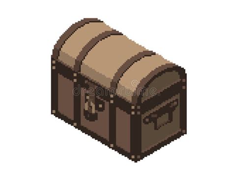 Pixelated Closed Treasure Vintage Wooden Chest Pixel Art Dimetric