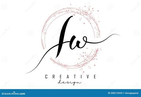 Handwritten IW I W Letter Logo with Sparkling Circles with Pink Glitter ...