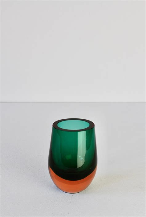 Vintage Green And Orange Glass Vase By Konrad Habermeier For Gral Glas 1965 At 1stdibs