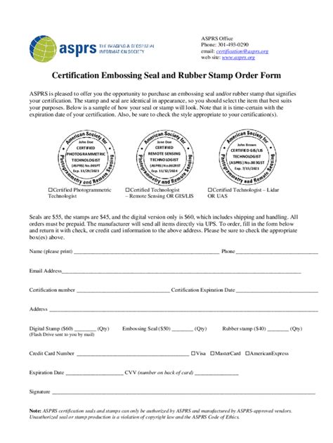 Fillable Online Seal And Stamp Order Form Updated Asprs Org Fax Email