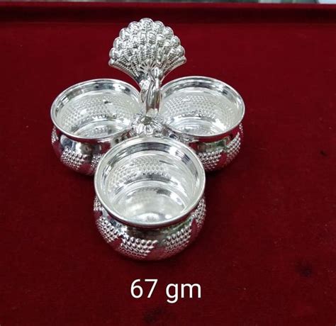 Small Size Silver Peacock Kumkum Round Box For Haldi Karanda