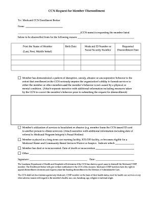 Fillable Online Ccn Request For Member Disenrollment Fax Email Print