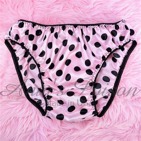 Anias Poison Full Bikini Cut Baby Pink Black Polka Dot Soft Satin Lined Sissy Panties For Men