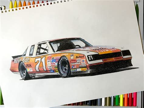 A Drawing Of A Race Car With Numbers Painted On The Front And Side In