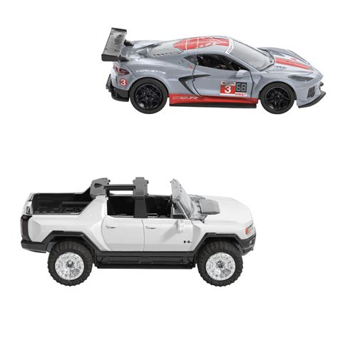 HOT WHEELS SET 2 MASINUTE METALICE PULL BACK GMC HUMMER EV SI CORVETTE C8R 1 43 SuperHeroes