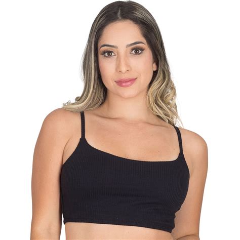 Top Cropped Canelado Alcinha Feminino Liso Cintura El Stico Submarino