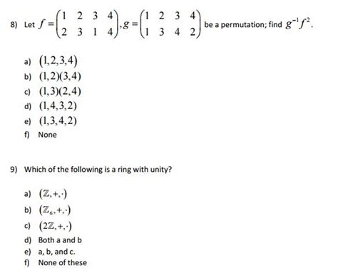 Solved Let f = (1 2 3 4 2 3 1 4), g = (1 2 3 4 1 3 4 2) be | Chegg.com